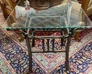 Small Metal Table w/Etched Glass