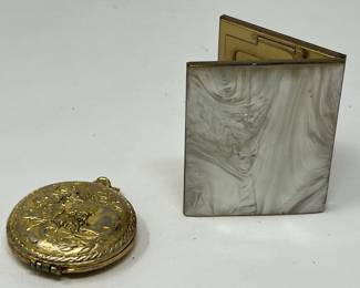 Lot 237 | Abalone Powder Compact Vintage Brass