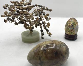 Lot 86 | Decorative Soapstone Egg Tiger Eye Tree Rock Stone