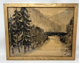 Lot 271 | Artist Signed Antique Charcoal Watercolor