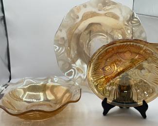 Lot 250 | Amber Iridescent Carnival Glass Glassware Bowls