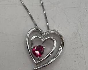 Lot 342 | Silver Heart Necklace Pink Gemstone