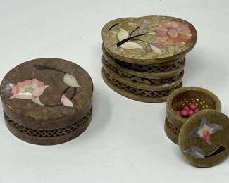 Lot 238 | Handcarved Inlaid Soapstone Trinket Boxes
