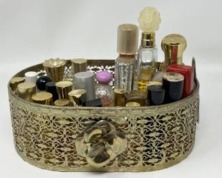Lot 235 | Vanity Basket with Vintage Perfume & Bottles