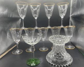Lot 109 | Glass Stemware Lot Pedestal Green Gold