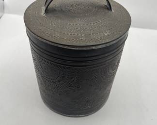Lot 37 | Hammered Tin Stash Box Lidded Tin Box Jar