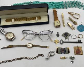 Lot 301 | Jewelry Lot Vintage Glasses Pins Watch Bracelet