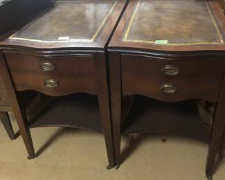 Pair Leather topped end tables