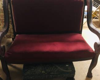 Nice old loveseat is very sturdy paisley footstool underneath