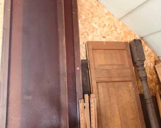 Architectural windows with amber glass, wooden doors and such