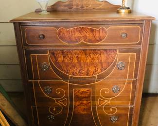 Lovely 1920’s Waterfall dresser, Fenton vase , solid plaster cherub