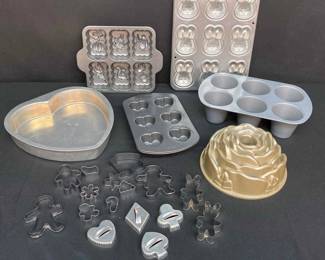 Lot Of Holiday Baking Pans And Cookie Cutters