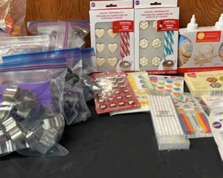 Lot Of Cookie cake Decorating Items Candles, Sprinkles, Cookie Cutters, And More