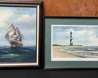Cotton Ketchie Cape Hatteras Light Numbered, Signed,Framed Print Oil Painting Of Sailing Ship