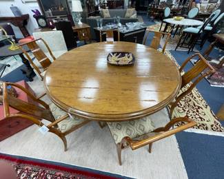Guy Chaddock English Pedestal Dining Table 72", with Henredon "Triomphe" Dining Chairs (6 total)