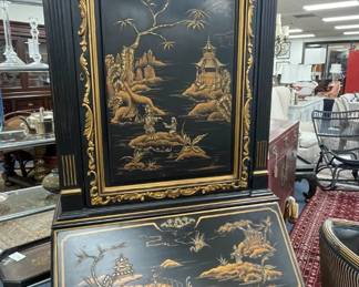 Karges ebonized gilt and chinoiserie decorated secretary desk, 20th century