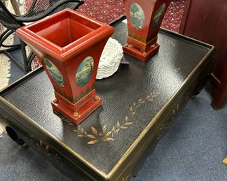 Maitland Smith Neo Classical Style Red and Gilt Planter/Urn