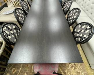 Custom Made Dining Table Cerused Oak top with hammered steel base