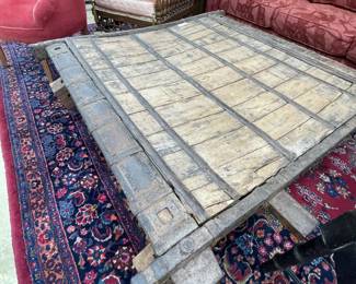 Antique Indian Rustic Wooden Ox cart with Metal Accents - Coffee Table