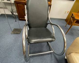 Thornet Style chrome rocking chair with black Naugahye Upholstory