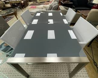 Crate and Barrel "Dune" Glass Dining Table with 6 "Dune" Chairs