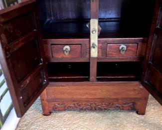 pair of small asian apothecary cabinets - NOTE SIZE - 13.75" w x 9.25"d x 21.5" h - used as side tables