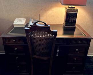 Sligh Furniture Co 7 drawer desk with cane back chair 45.5"w x 23"d