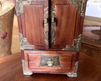 Vintage rosewood & brass jewelry chest