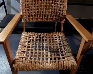 MCM Audoux Minet Riviera Rope Chairs c. 1950s - set of 4 chairs with ottoman *note* dark spot is a shadow not discoloration on the rope