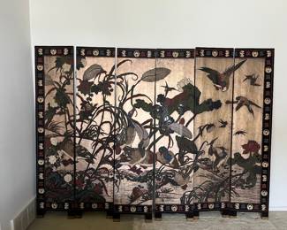 Antique 6 panel Chinese wood screen #2 This is double sided. See next photo for reverse