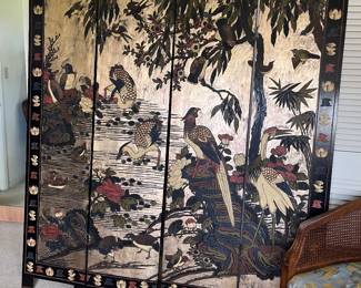 Antique 4 panel Chinese screen - room divider - 2 sided