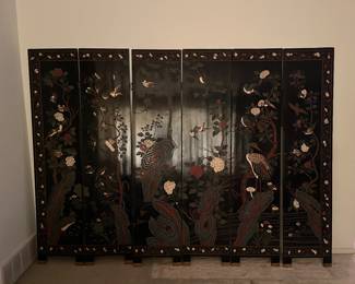 Antique 6 panel Chinese wood screen #2 This is double sided. See next photo for reverse