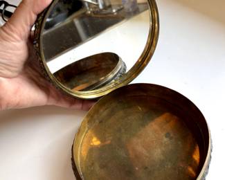 Antique Carved tortoise shell box with enameled edge and brass interior