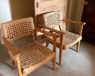 MCM Audoux Minet Riviera Rope Chairs c. 1950s - set of 4 chairs with ottoman