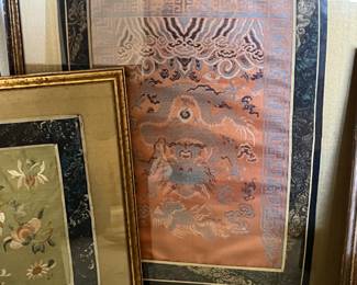 vintage Chinese framed silk paintings