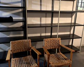 MCM Audoux Minet Riviera Rope Chairs c. 1950s - set of 4 chairs with ottoman
