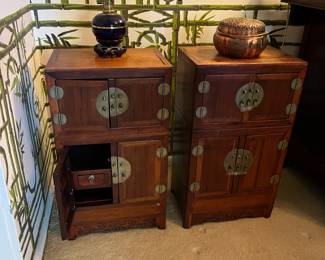 pair of small asian apothecary cabinets - NOTE SIZE - 13.75" w x 9.25"d x 21.5" h - used as side tables