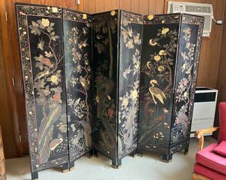 Antique 6 panel Chinese wood screen #1 This is double sided