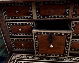 Moorish antique bone inlaid wood Vargueno/traveling desk