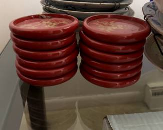 red lacquered coasters