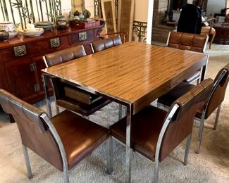 Howell/Interlake Dining set - 6 chairs, chrome bases. As shown 36"w x 49 1/2". One additional 12" leaf available.