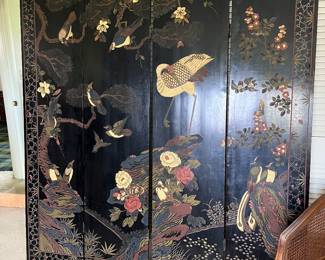 Antique 4 panel Chinese screen - room divider - 2 sided