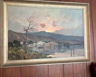 Large format artist signed painting R. Romano