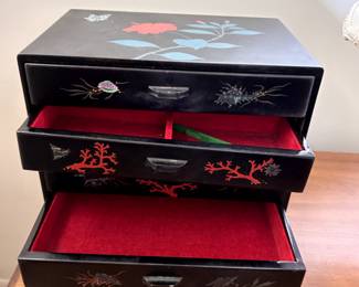 pair of painted boxes - inlay abalone aquatic design