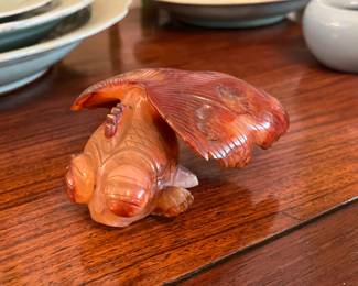 antique carved carnelian goldfish