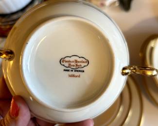 Pristine set of Haviland Milford china - (12) 5-pc place settings plus (8) handled soup bowls/underplates, 7 extra dinner plates, 4 serving pieces