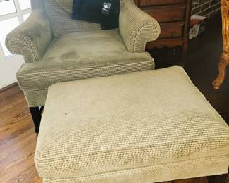 Traditional style chair and ottoman, antique wood small side tabe