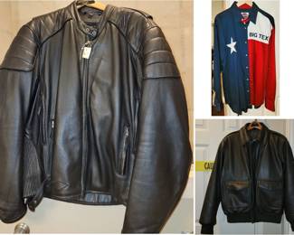 men's leather jackets (Large/3X) and Big Tex shirt