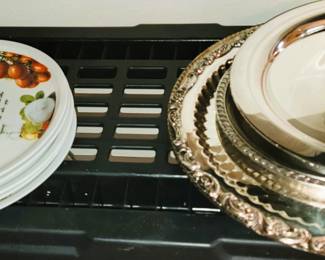 Pizza Server and silver plate large trays