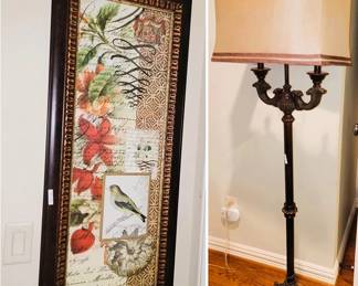 Standing mirror, framed art